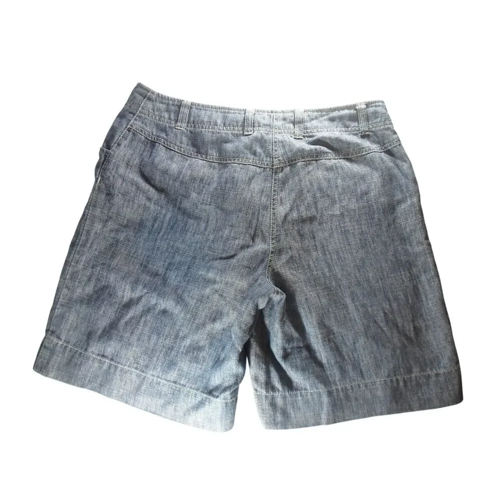 J. Jill Linen Bermuda Shorts Women Sz. 8 Linen Blue Fisherman Coastal Grandma